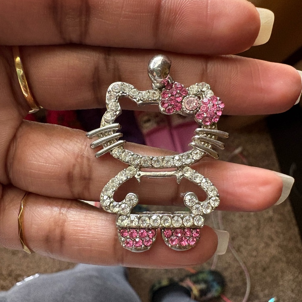 Sparkling Pink and Silver Hello Kitty Pendant